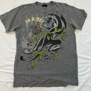 Vintage Y2K Ed Hardy Heather Grey Panther Graphic Tee